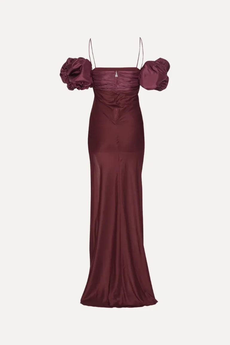 Chiffon Puff Sleeve Dress Burgundy