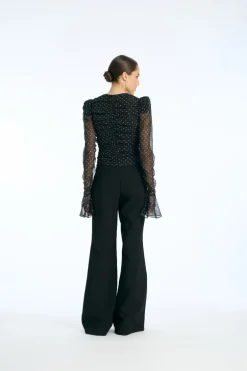 Chiffon Ruched Ls Top Black