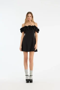 Crepe A-line Mini Dress Black
