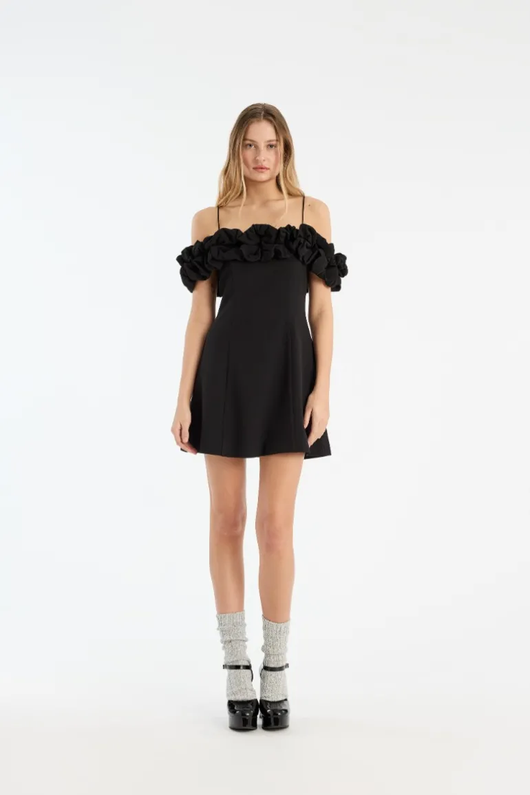 Crepe A-line Mini Dress Black