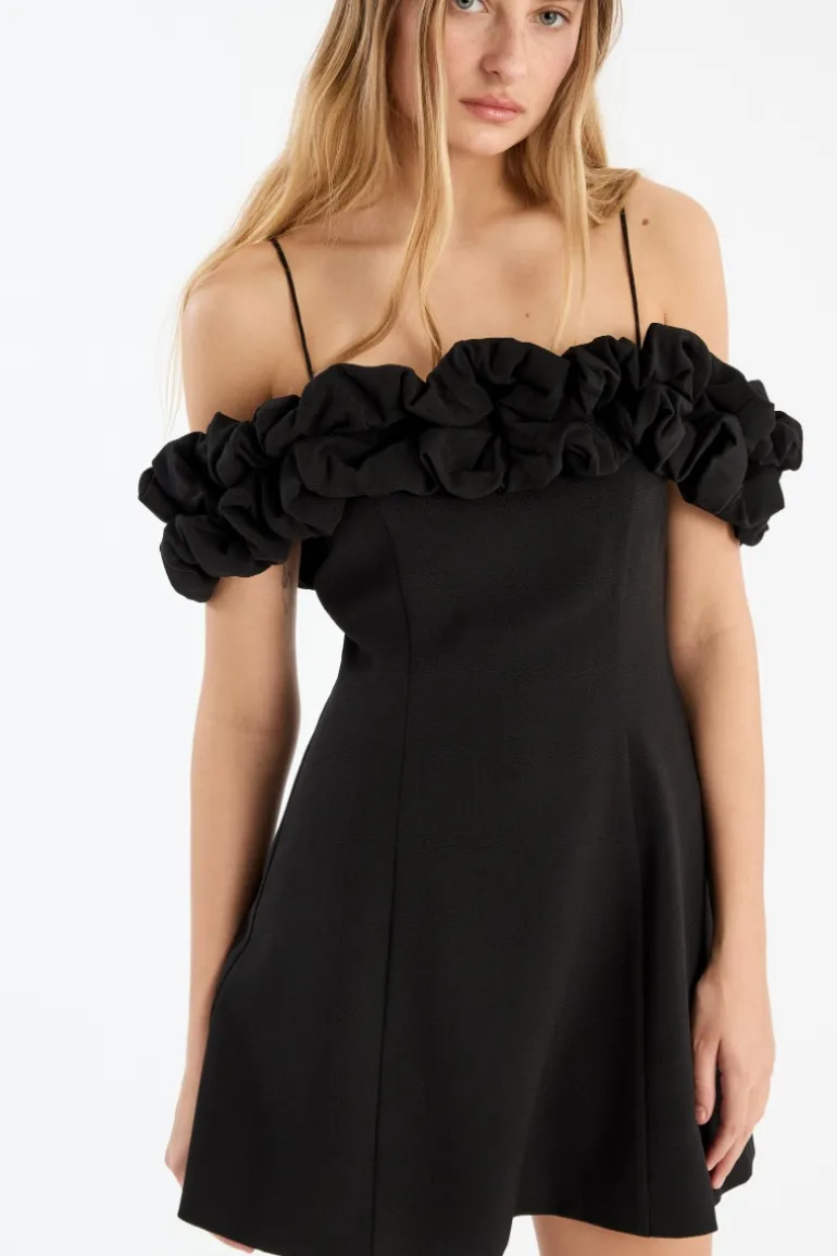 Crepe A-line Mini Dress Black