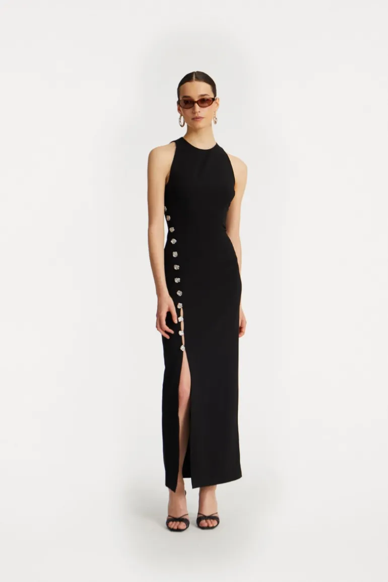 Crepe Button Dress Black