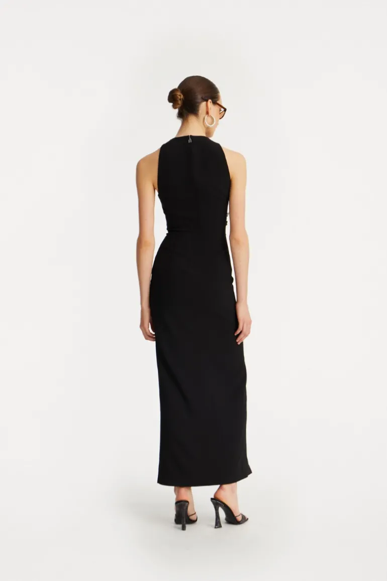Crepe Button Dress Black