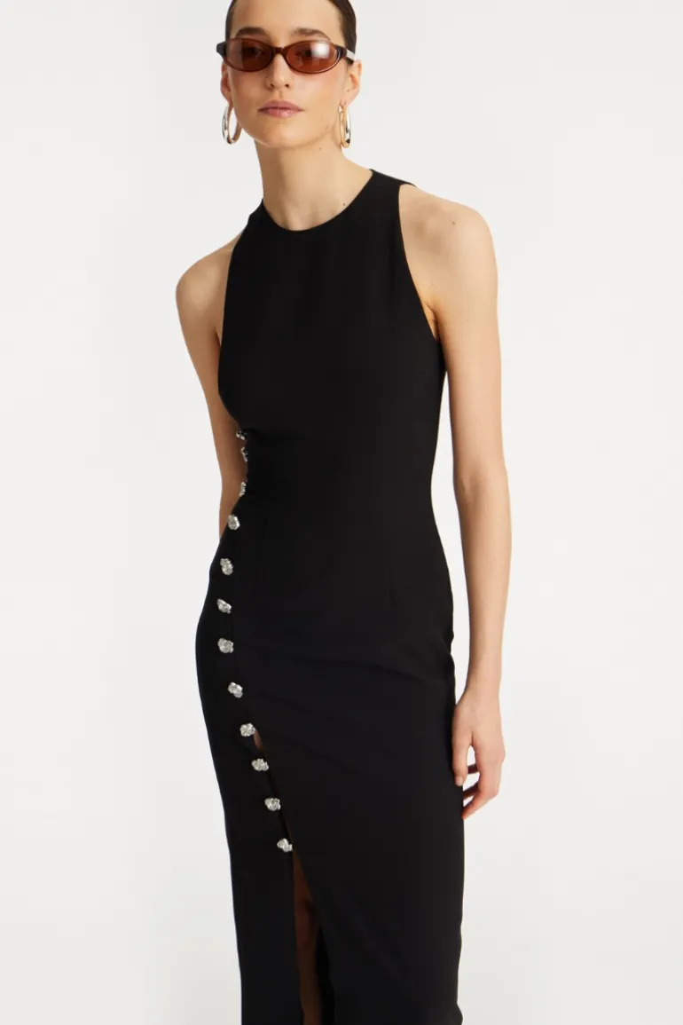 Crepe Button Dress Black