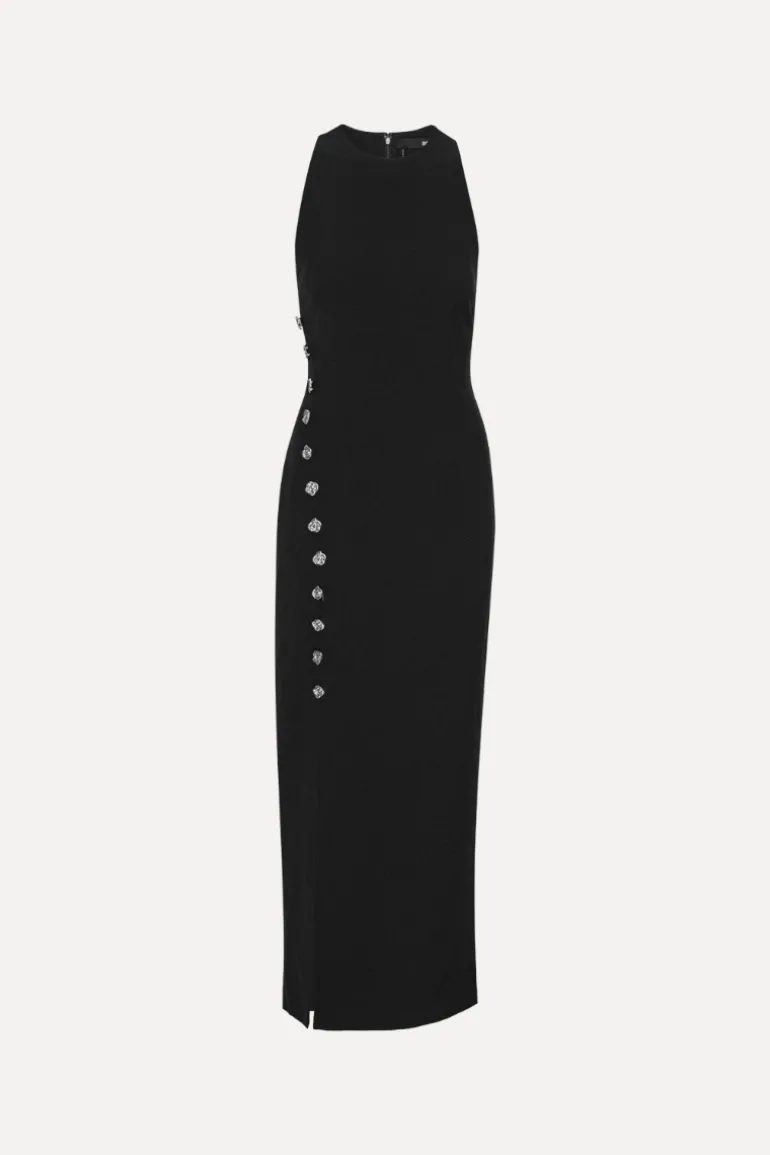 Crepe Button Dress Black