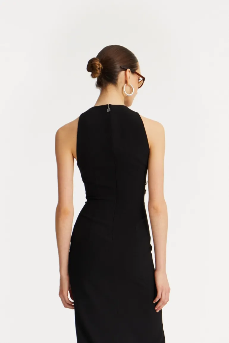 Crepe Button Dress Black
