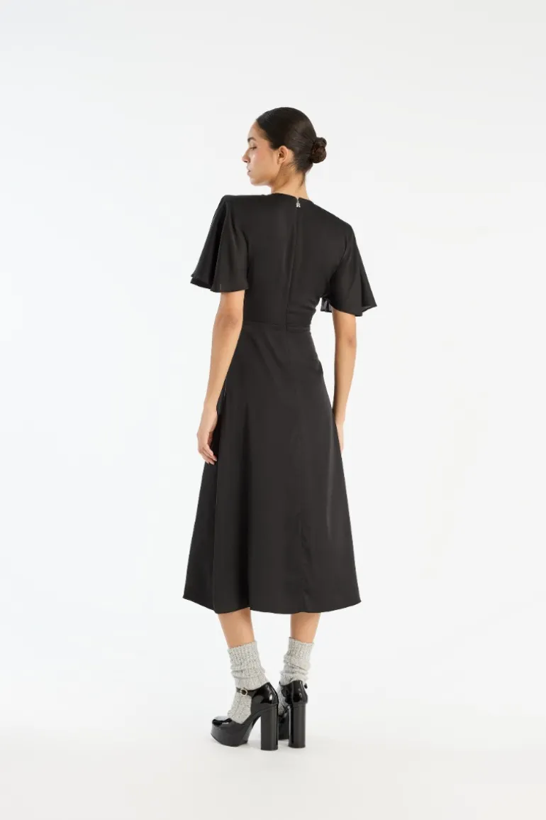 Crepe De Chine Midi Dress Black