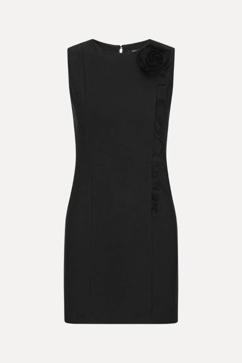 Crepe Mini Flower Dress Black