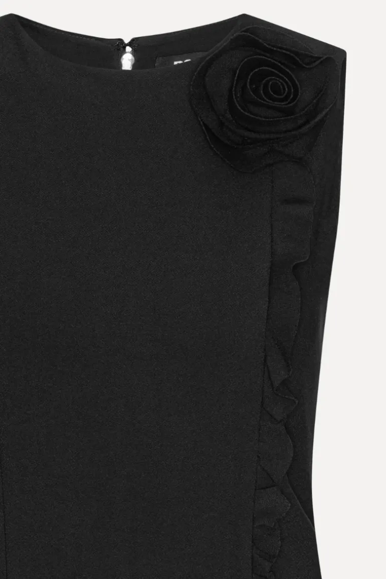 Crepe Mini Flower Dress Black
