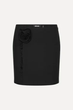 Crepe Mini Flower Skirt Black