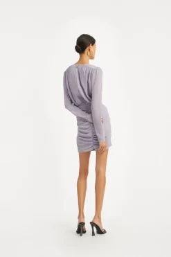 Crepe Mini Gathered Dress Purple