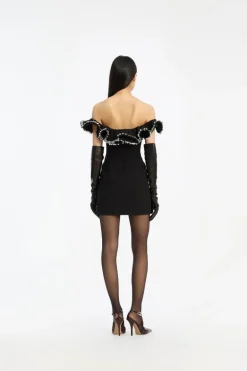 Crepe Mini Ruffle Dress Black