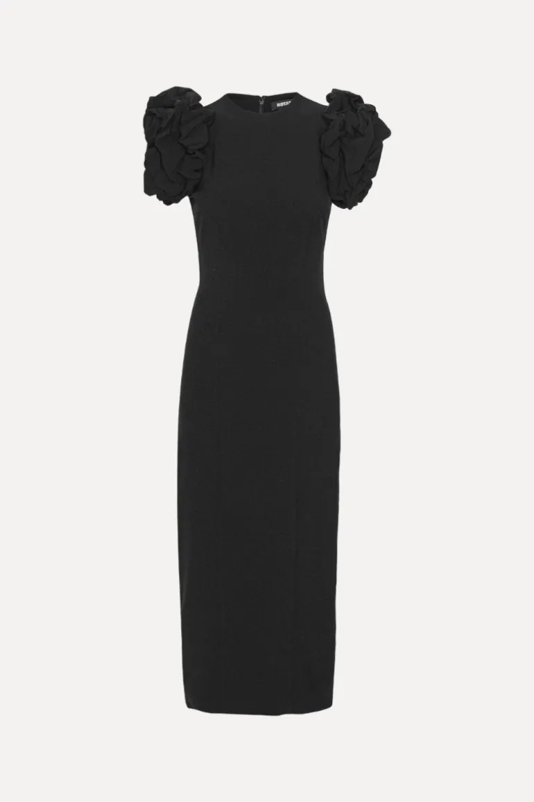 Crepe Puffy Midi Dress Black