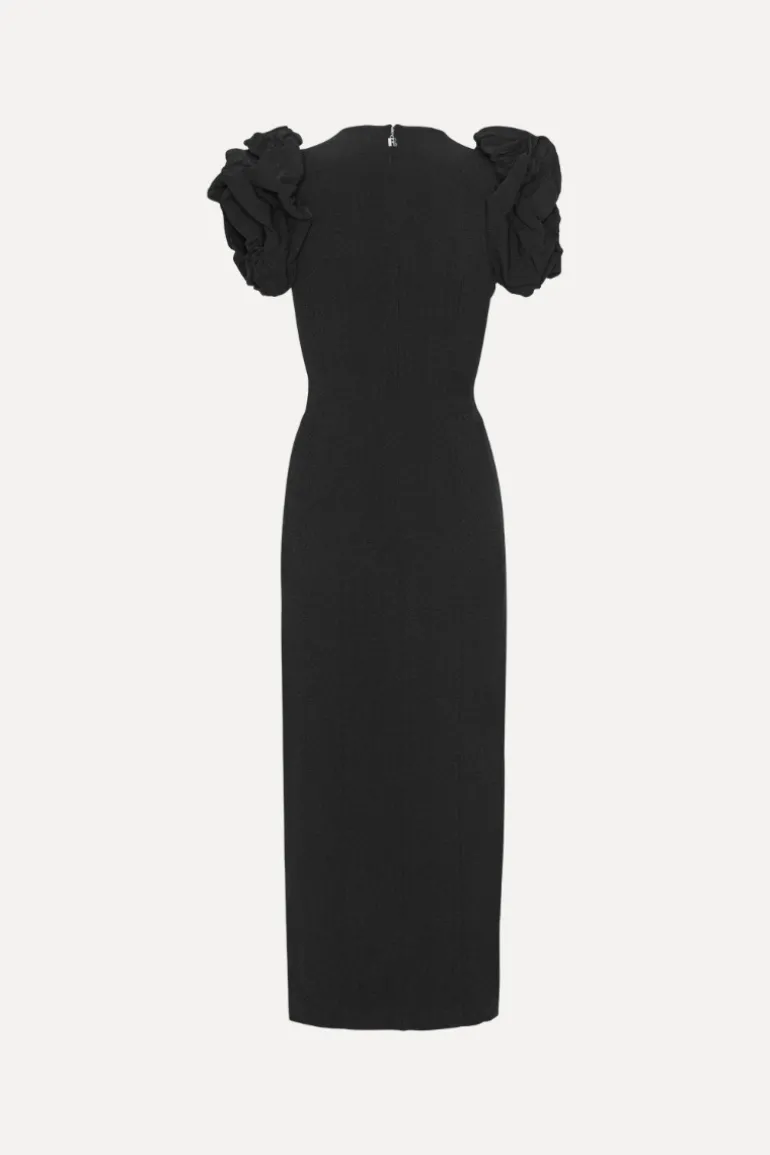 Crepe Puffy Midi Dress Black