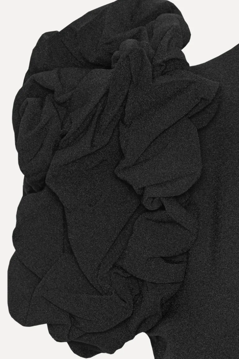 Crepe Puffy Midi Dress Black