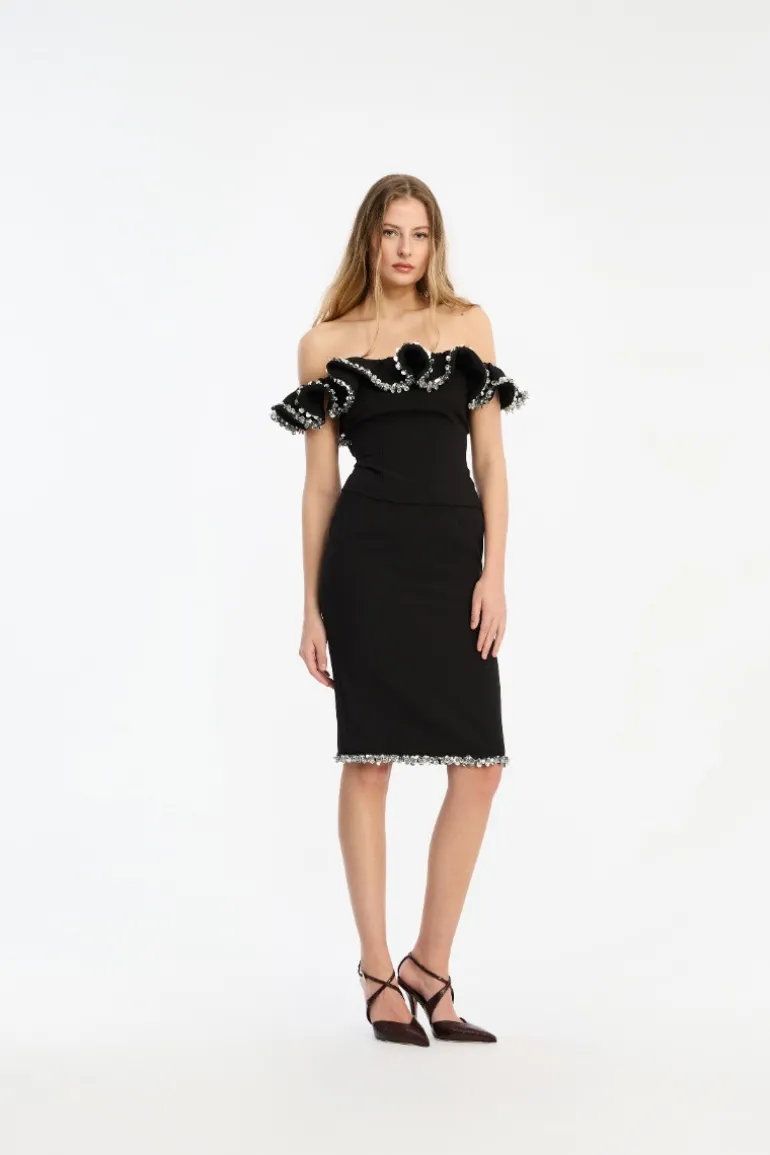 Crepe Ruffle Top Black