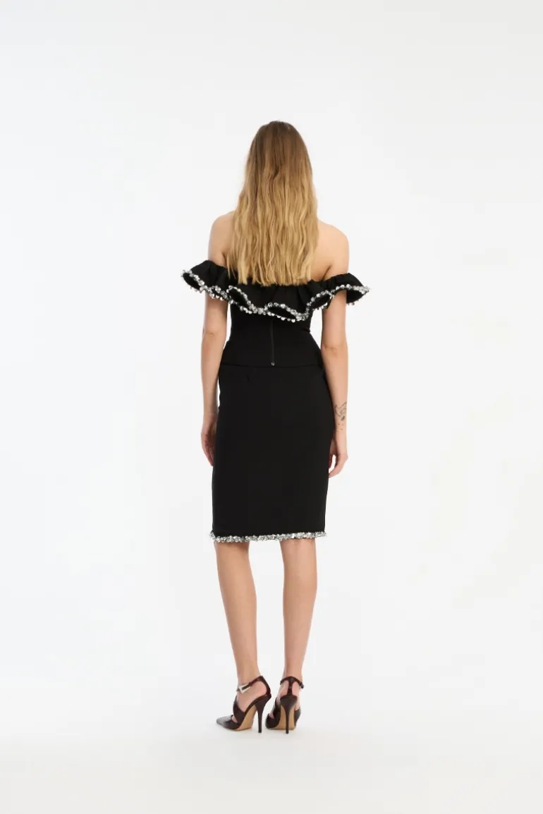 Crepe Ruffle Top Black