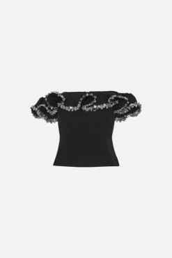 Crepe Ruffle Top Black