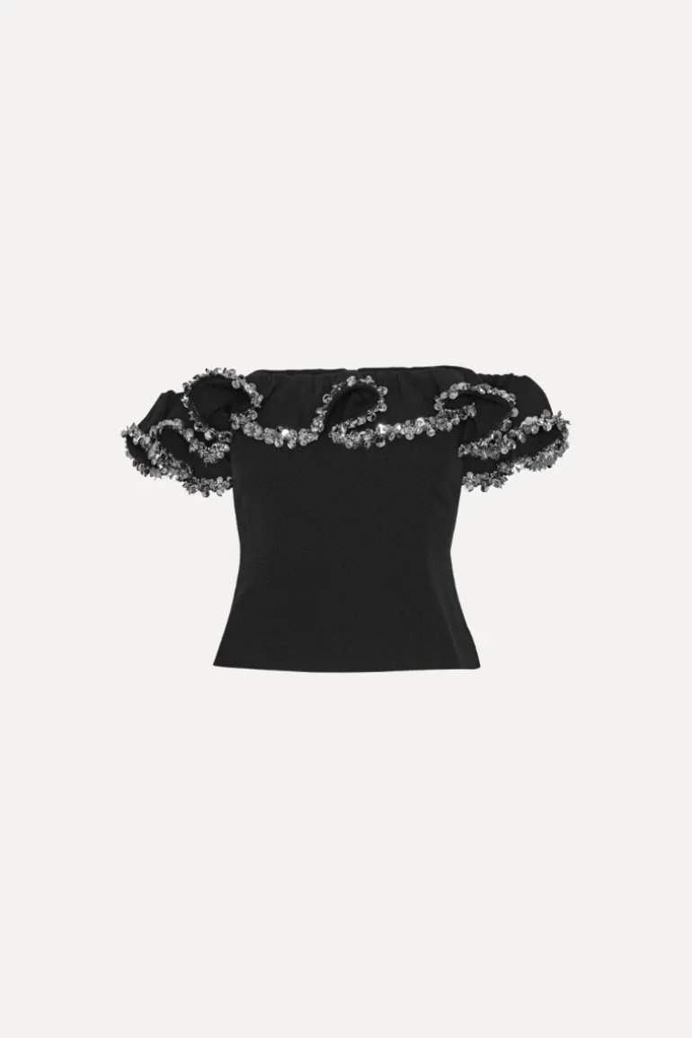 Crepe Ruffle Top Black