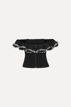 Crepe Ruffle Top Black