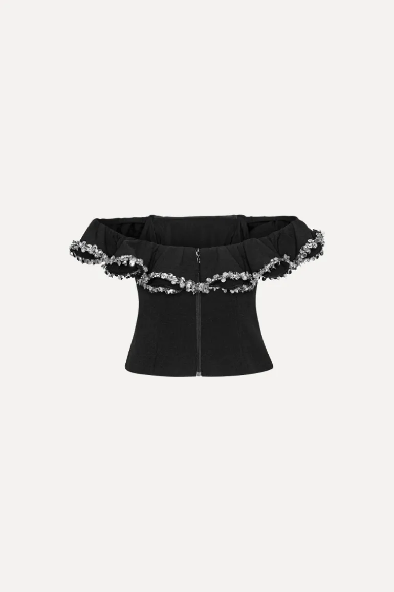 Crepe Ruffle Top Black