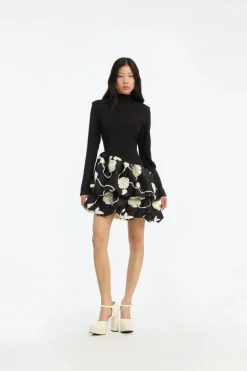 3d Flower Bubble Dress Black