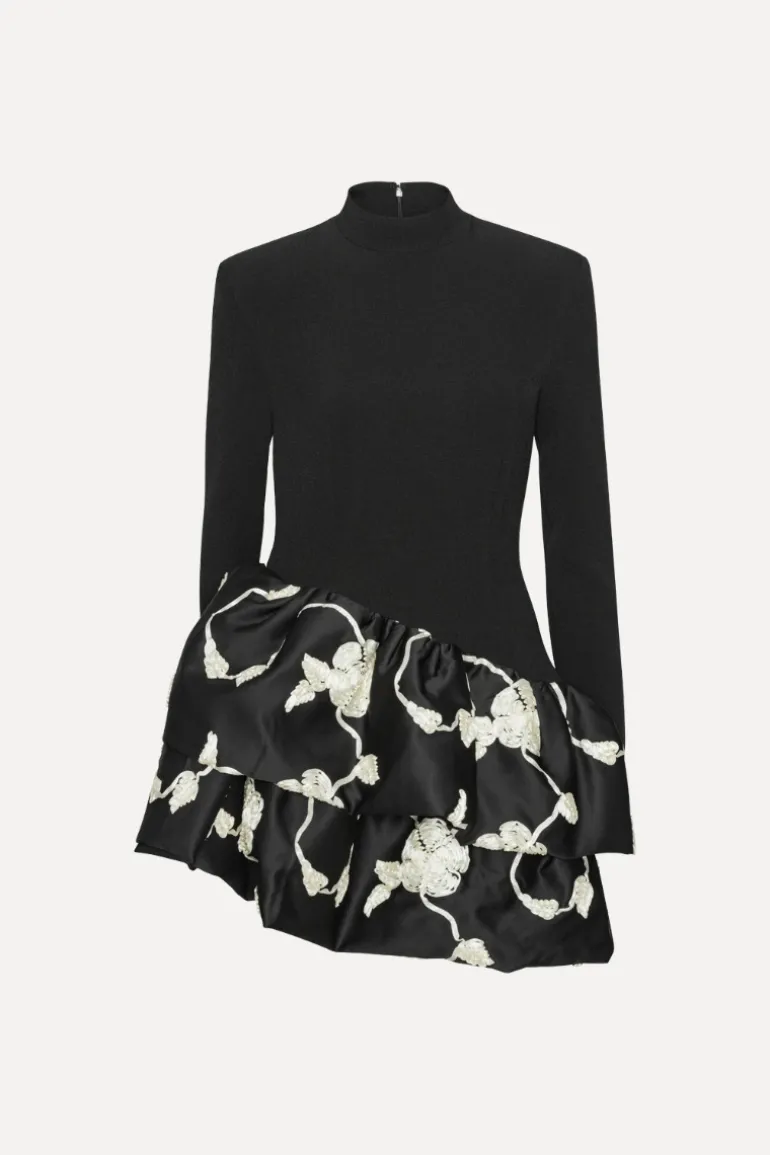 3d Flower Bubble Dress Black