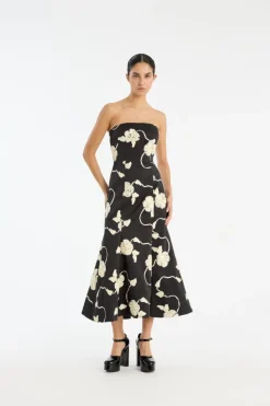 3d Flower Midi Dress Black