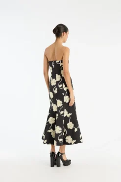 3d Flower Midi Dress Black
