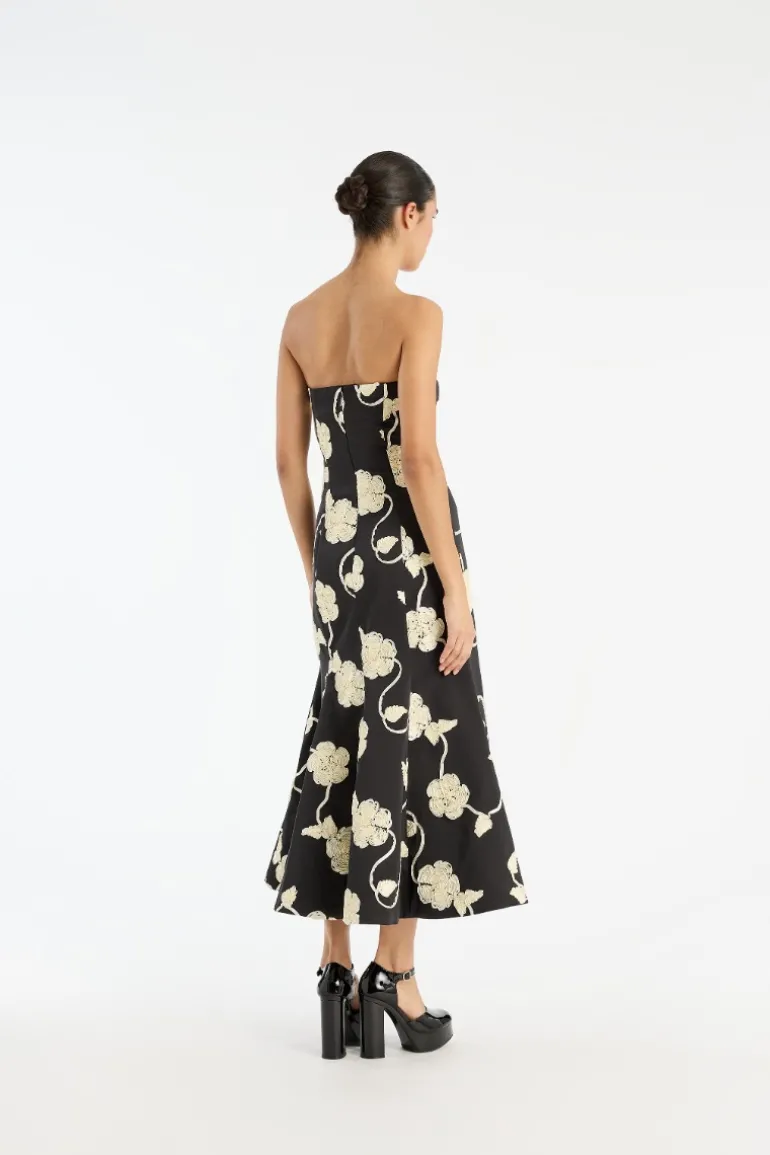 3d Flower Midi Dress Black