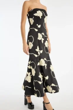 3d Flower Midi Dress Black