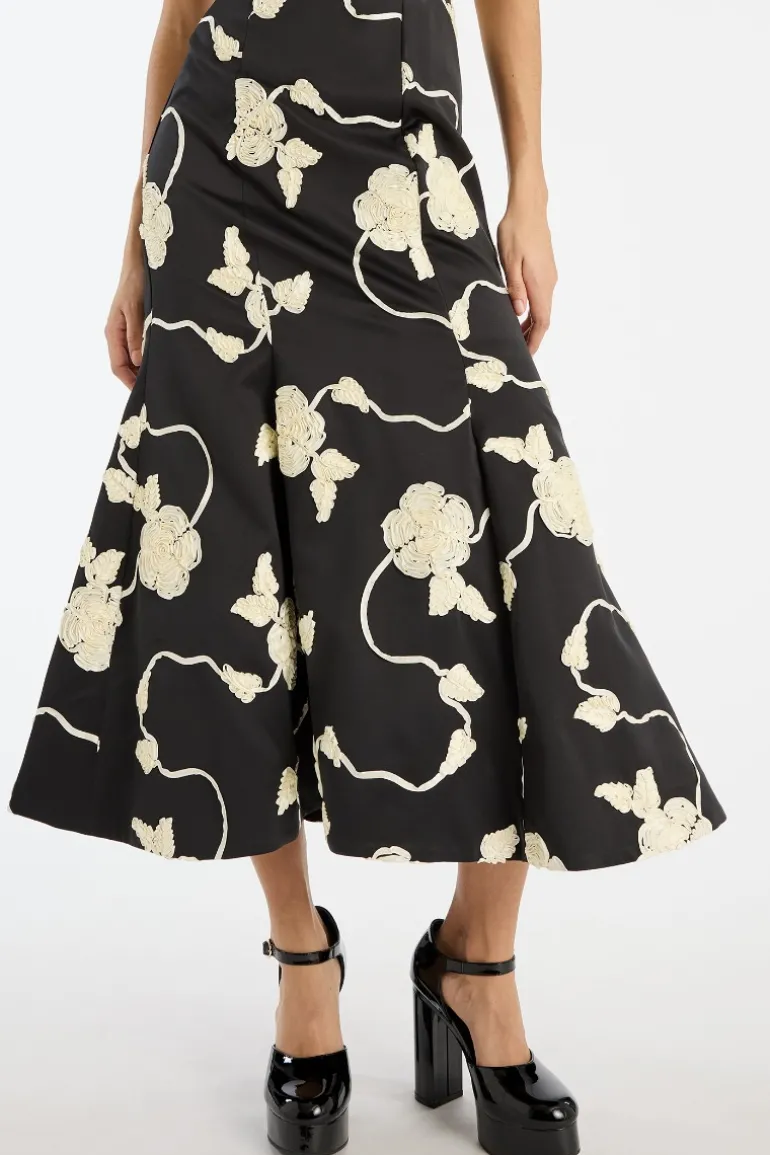 3d Flower Midi Dress Black