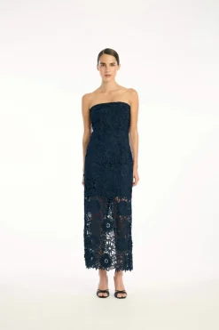 3d Lace Midi Dress Dark Blue