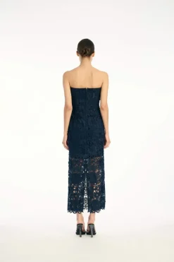3d Lace Midi Dress Dark Blue
