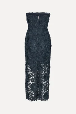3d Lace Midi Dress Dark Blue