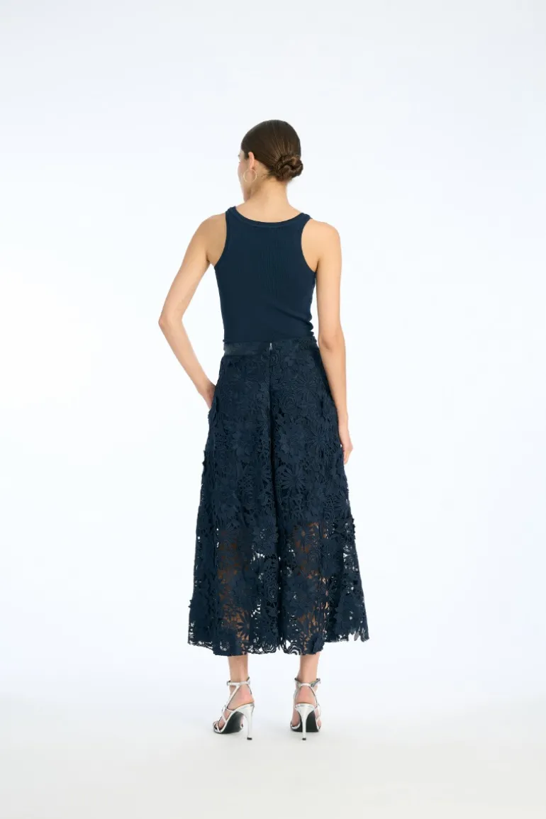 3d Lace Midi Skirt Dark Blue