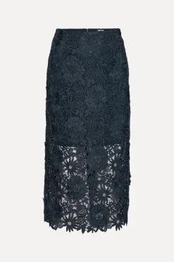 3d Lace Pencil Skirt Dark Blue