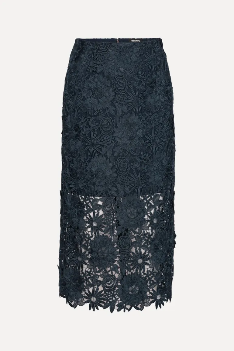 3d Lace Pencil Skirt Dark Blue