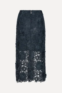 3d Lace Pencil Skirt Dark Blue