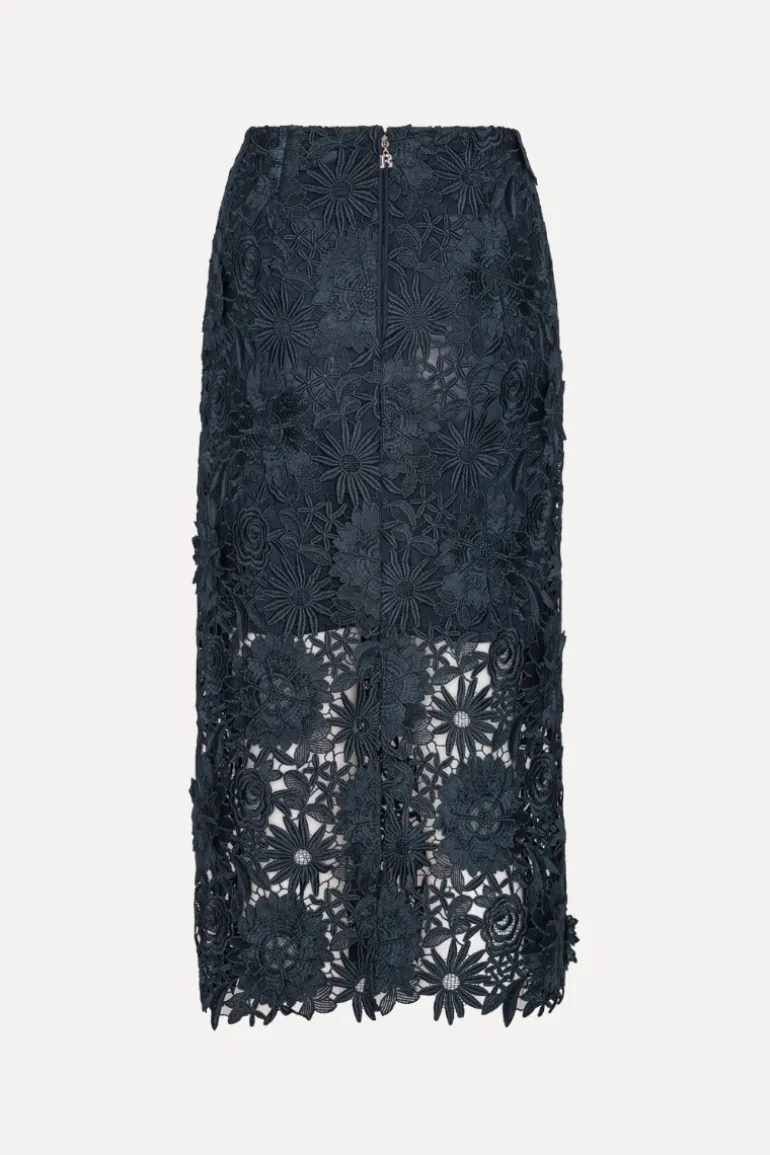 3d Lace Pencil Skirt Dark Blue