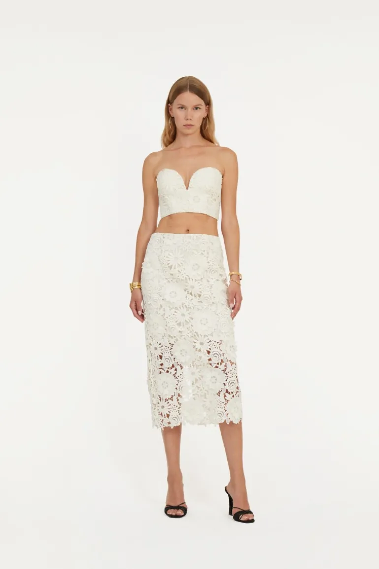 3d Lace Pencil Skirt White