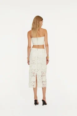 3d Lace Pencil Skirt White