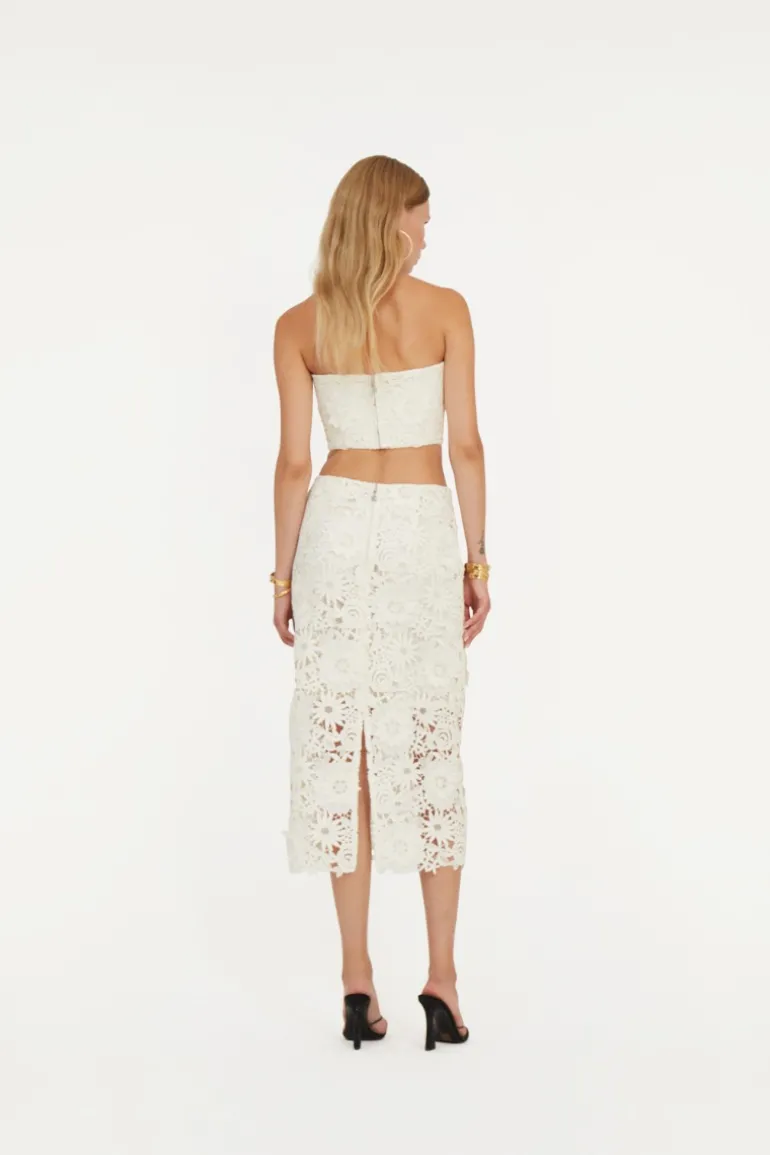 3d Lace Pencil Skirt White