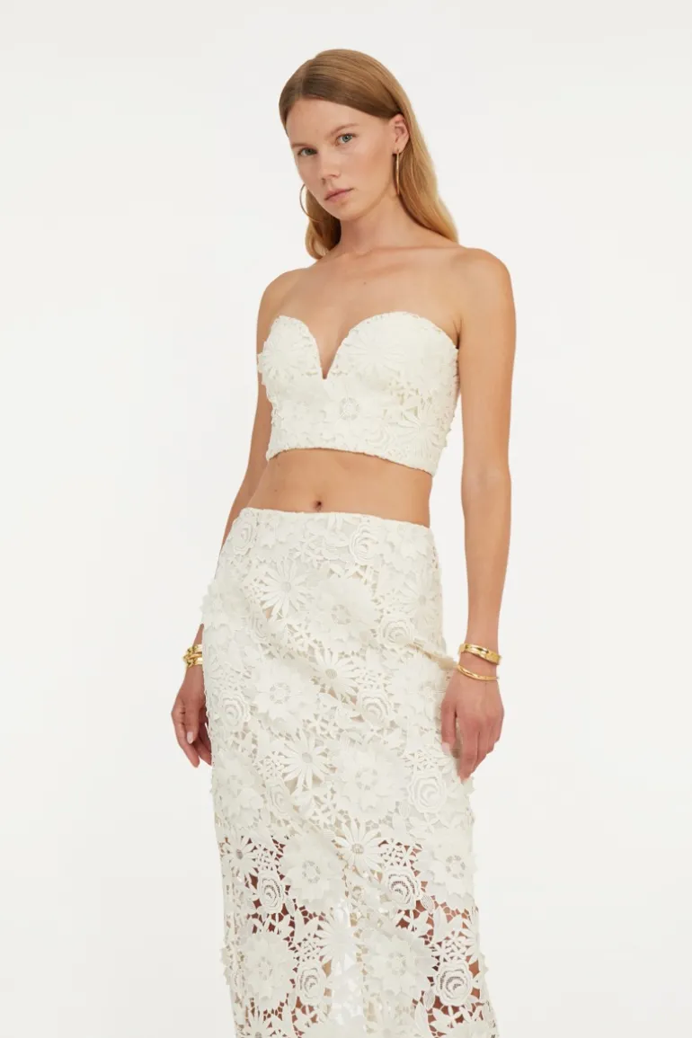 3d Lace Pencil Skirt White