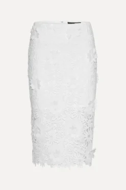 3d Lace Pencil Skirt White