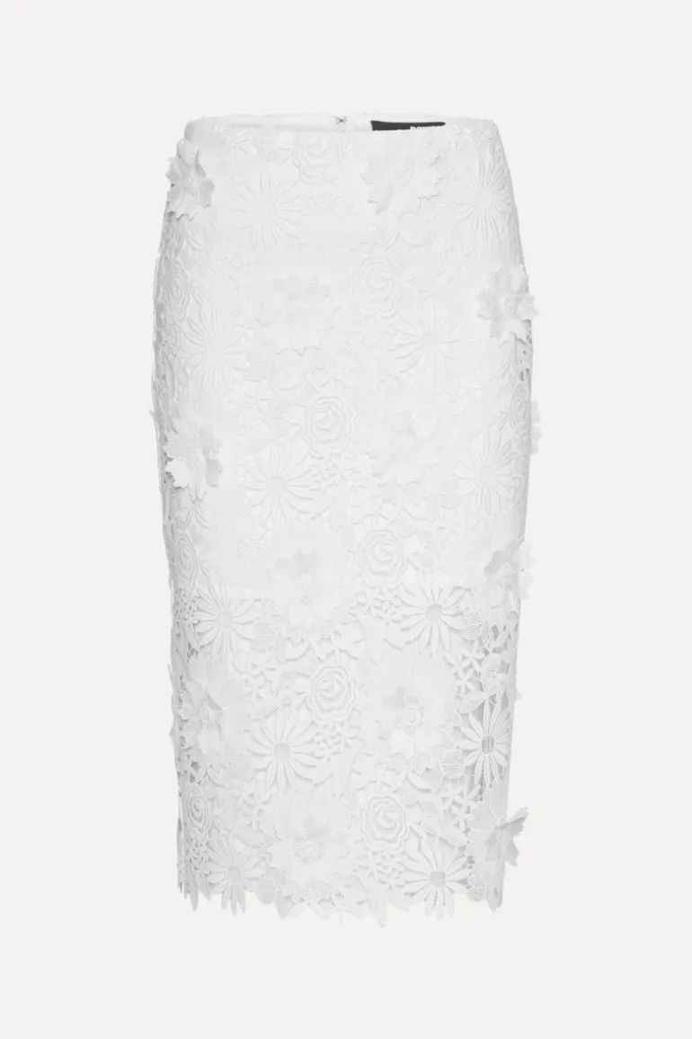 3d Lace Pencil Skirt White