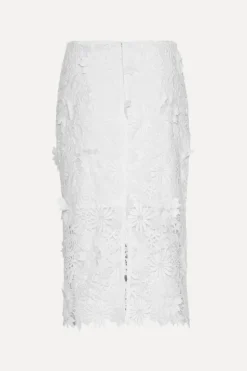 3d Lace Pencil Skirt White