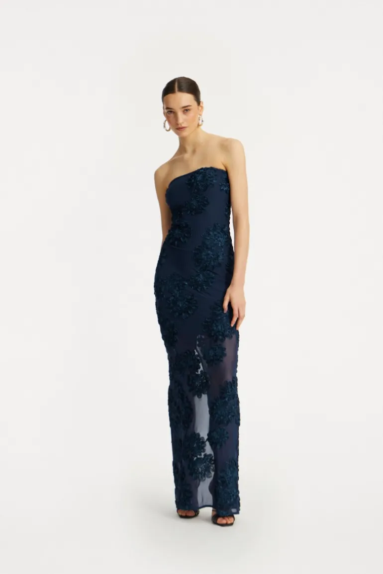 3d Mesh Maxi Dress Dark Blue