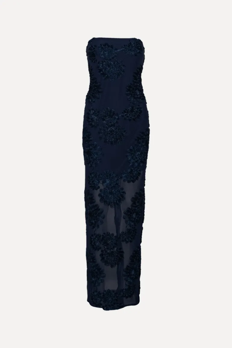 3d Mesh Maxi Dress Dark Blue