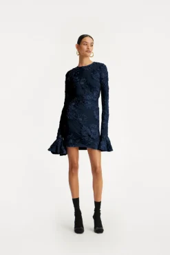 3d Mesh Mini Dress Dark Blue
